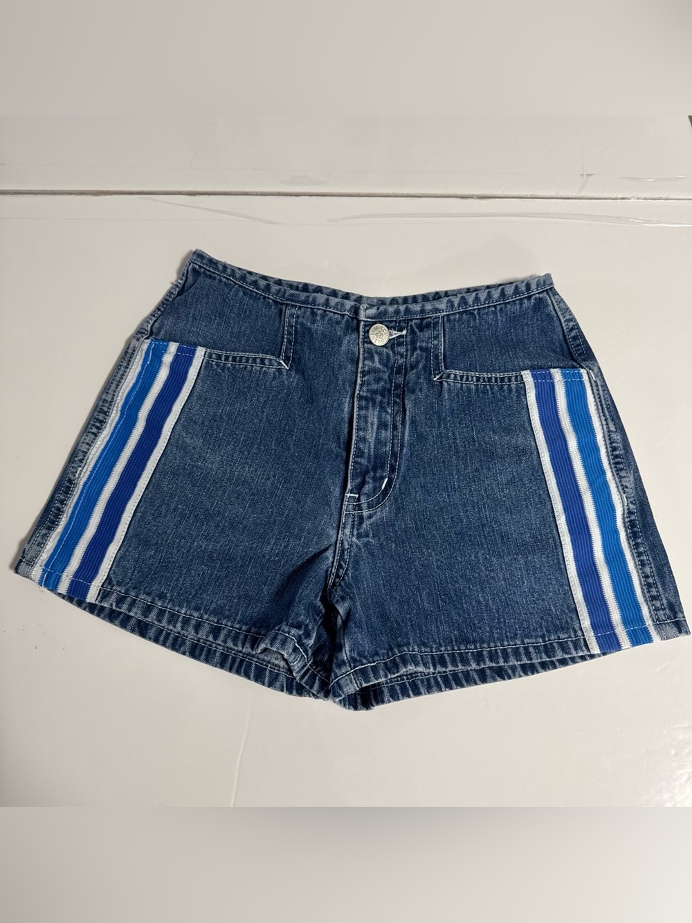 Limited Too Dark Blue Denim Shorts with Blue and White Side Stripes